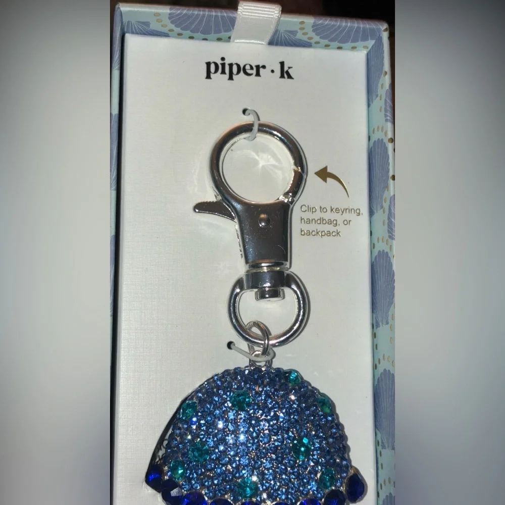 PIPER K Blue Ombré Crystal-Studded Jellyfish or Squid Bag Charm Keychain NEW NWT